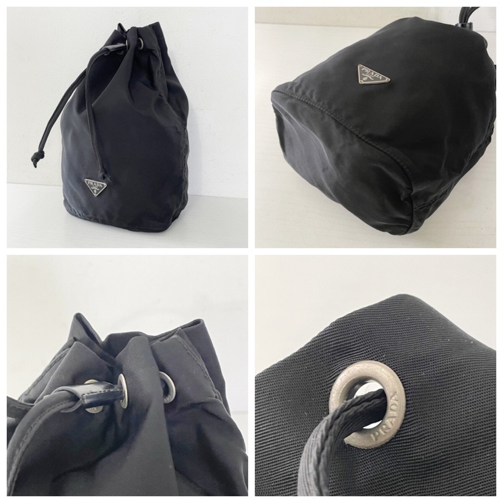 Prada black nylon triangle logo drawstring cosmetic pouch bag - Picture 3 of 10